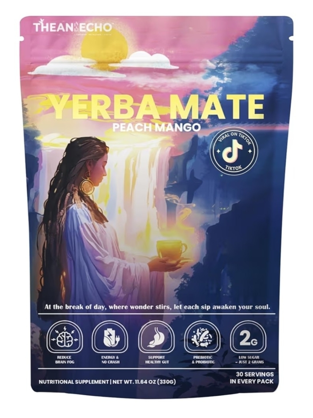4 PK  THEANECHO Yerba Mate Peach Mango Tea  Balanced Energy & Digestive Support